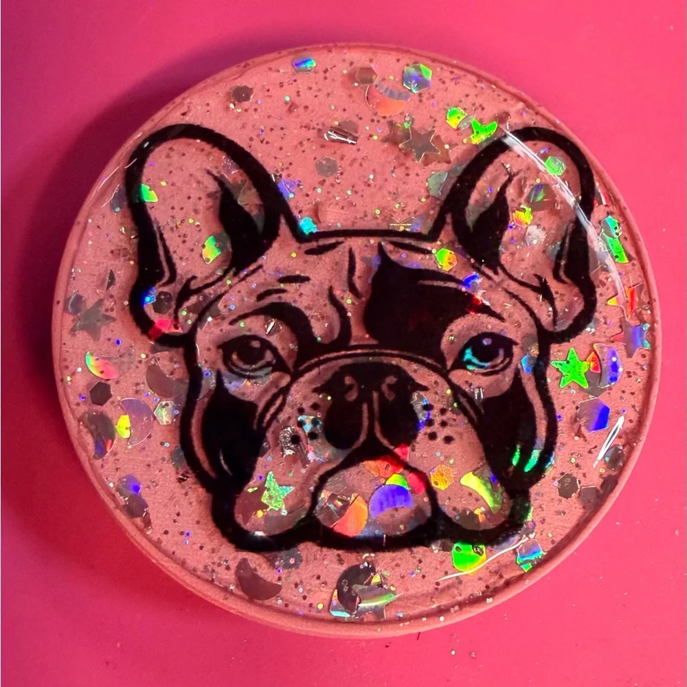 Pink Glitter French Bulldog Phone Grip